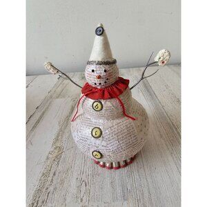 Cannon falls snowman nicole sayre shabby chic statue figurine unique newspaper g